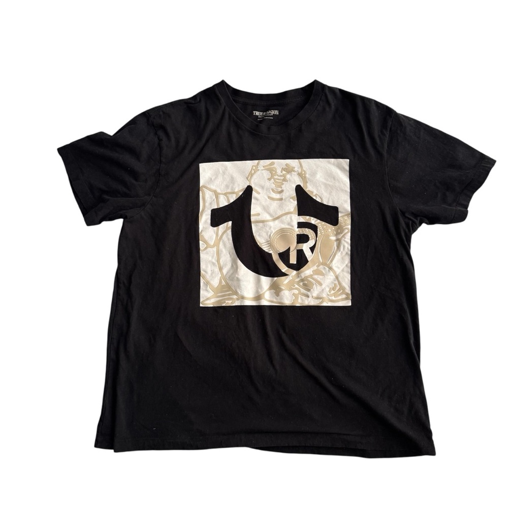 True Religion Black T-Shirt with Gold Graphic Logo